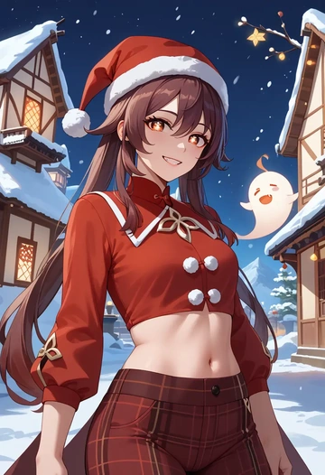 genshin_impact,boo_tao_(genshin_impact),Christmas,plaid trousers  - AI generated anime art