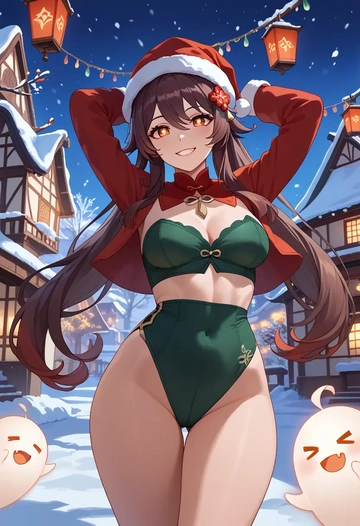 genshin_impact,boo_tao_(genshin_impact),Christmas,dress  - AI generated anime art