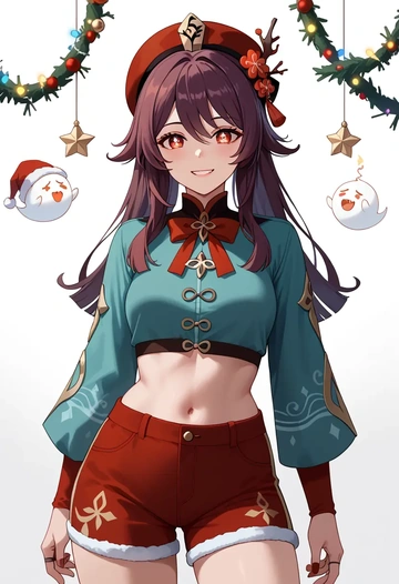 genshin_impact,boo_tao_(genshin_impact),Christmas,red velvet shorts  - AI generated anime art