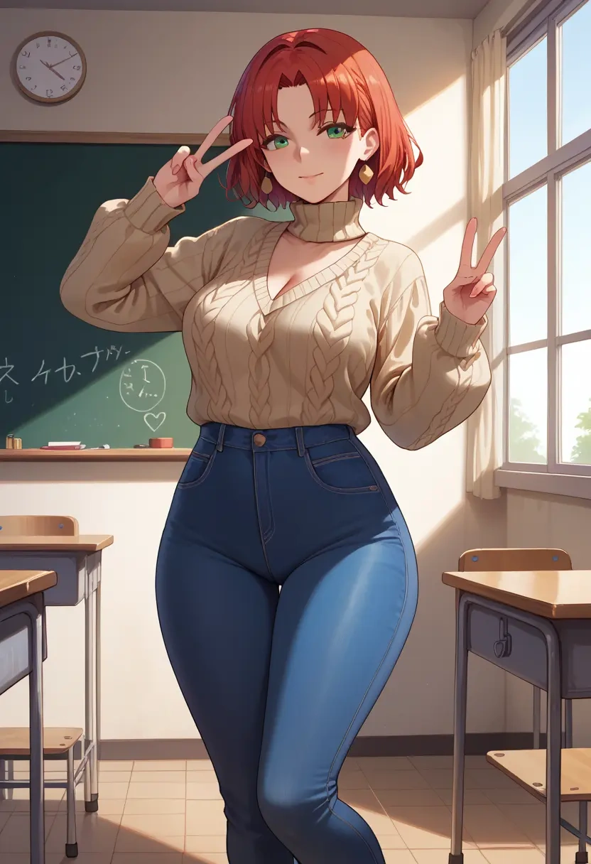 fate_(series),boudica_(fate),teacher, sweater, jeans shorts  - 