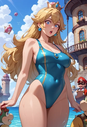 mario_(series),bowser,racerback swimsuit,striped trim,name tag patch  - AI generated anime art