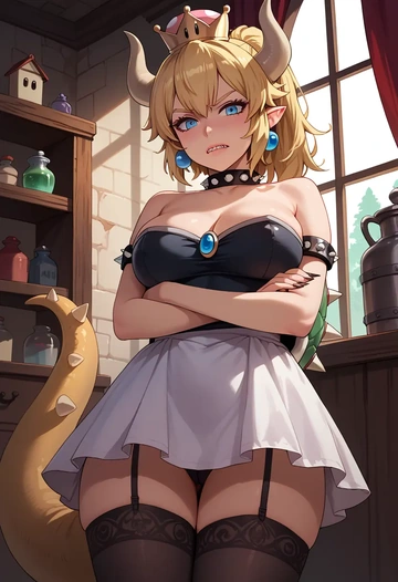 mario_(series),bowsette,nurse pantyhose,mini skirt, sexy  - AI generated anime art