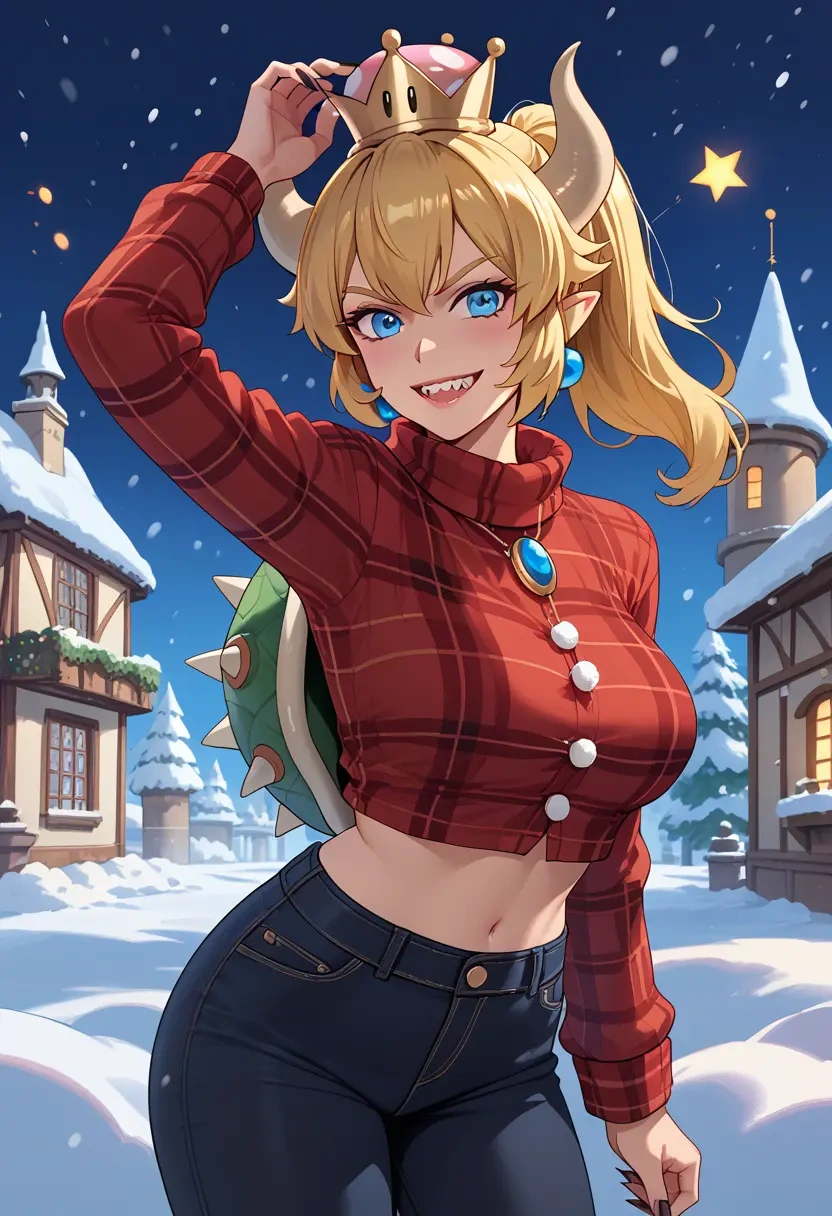 mario_(series),bowsette,Christmas,plaid trousers  - 