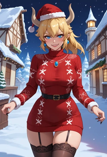 mario_(series),bowsette,sweater,stockings,Thigh garters  - AI generated anime art