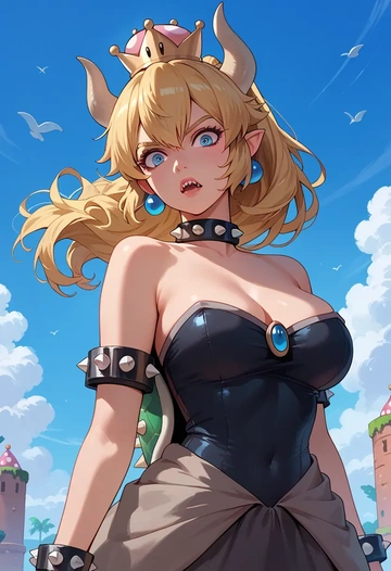 mario_(series),bowsette,crop windbreaker,shorts  - AI generated anime art