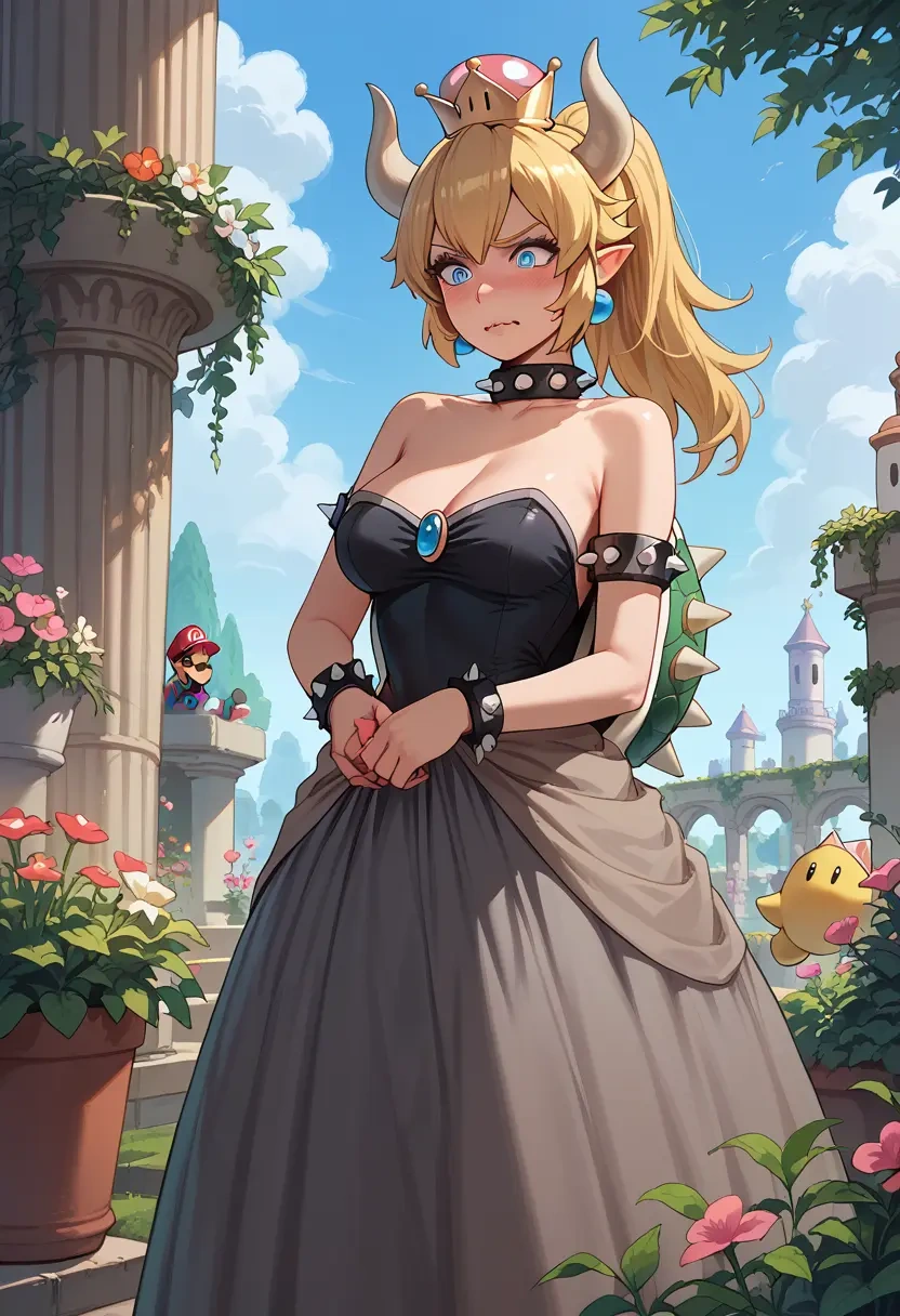 mario_(series),bowsette,haunted doll dress,lace gloves,ribbon choker  - 