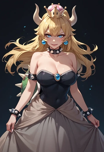 mario_(series),bowsette,haunted doll dress,lace gloves,ribbon choker  - AI generated anime art