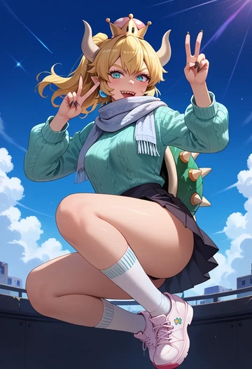 mario_(series),bowsette,spring,student uniform,knit sweater  - AI generated anime art