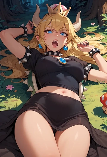 mario_(series),bowsette,pop art shirt,dolphin shorts  - AI generated anime art