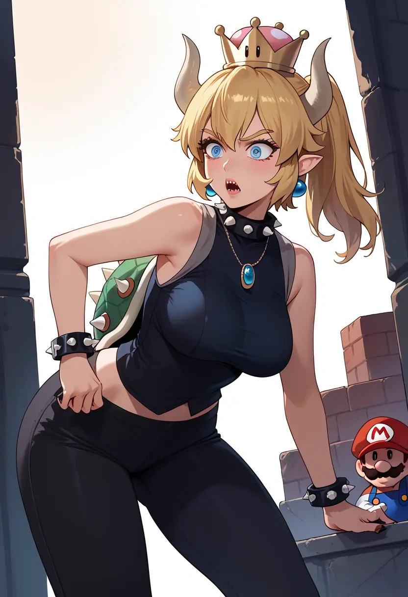 mario_(series),bowsette,vest,quilted,jogger pants  - 