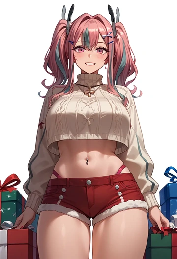 azur_lane,bremerton_(azur_lane),Christmas,red velvet shorts,turtleneck sweater  - AI generated anime art