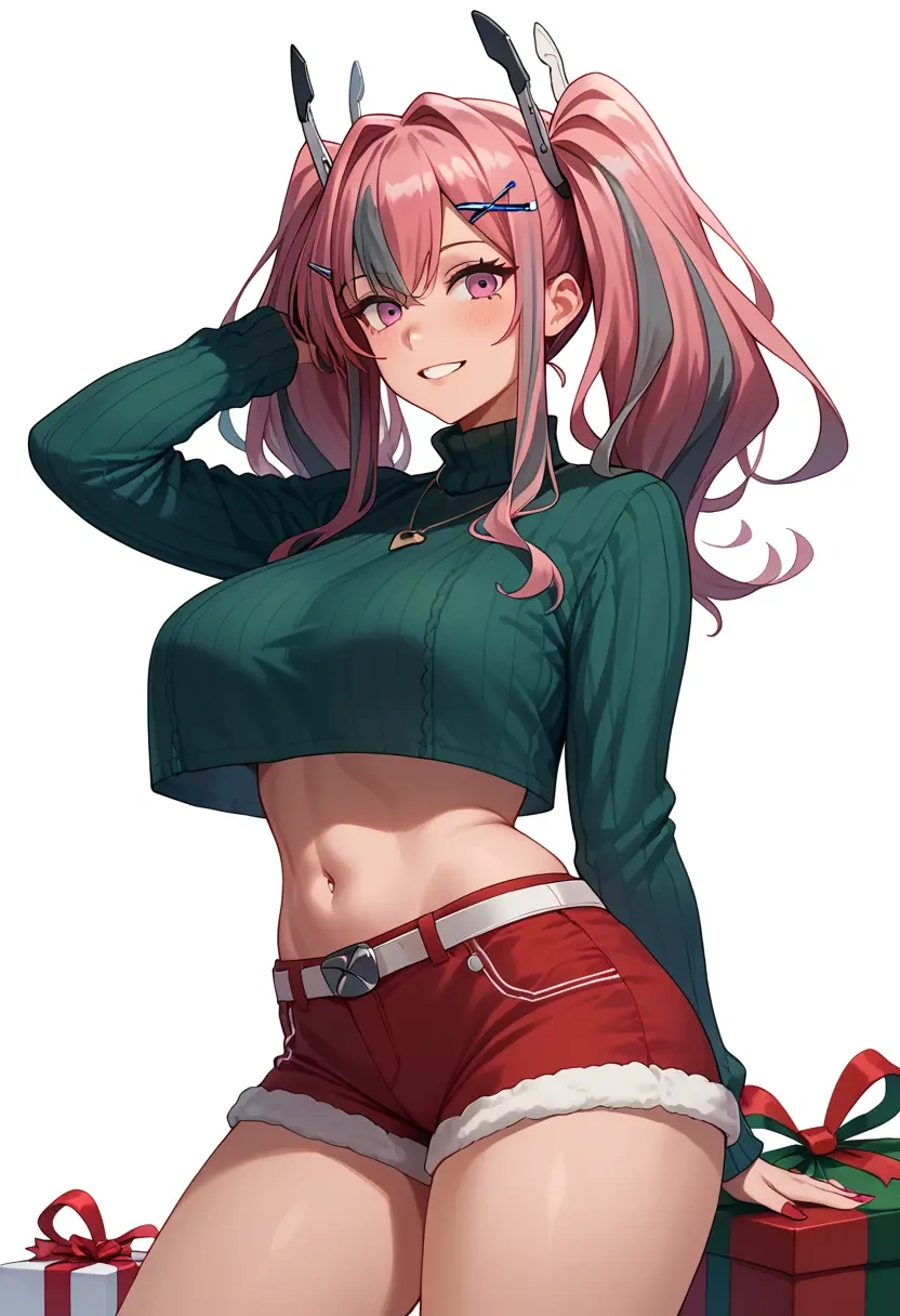 azur_lane,bremerton_(azur_lane),Christmas,red velvet shorts,turtleneck sweater  - 