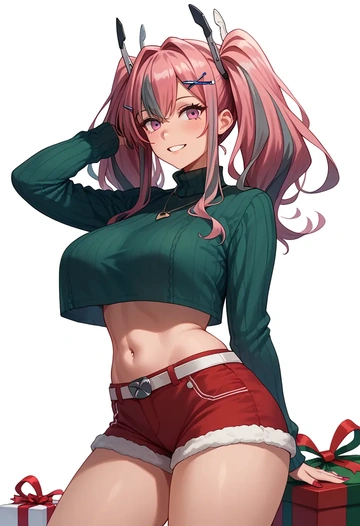 azur_lane,bremerton_(azur_lane),Christmas,red velvet shorts,turtleneck sweater  - AI generated anime art