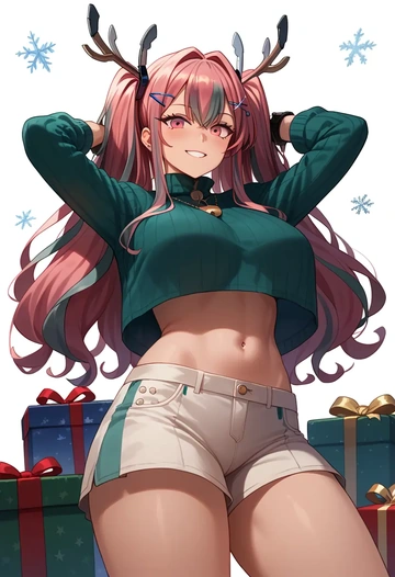 azur_lane,bremerton_(scorching-hot_training)_(azur_lane),Christmas,red velvet shorts,turtleneck sweater  - AI generated anime art