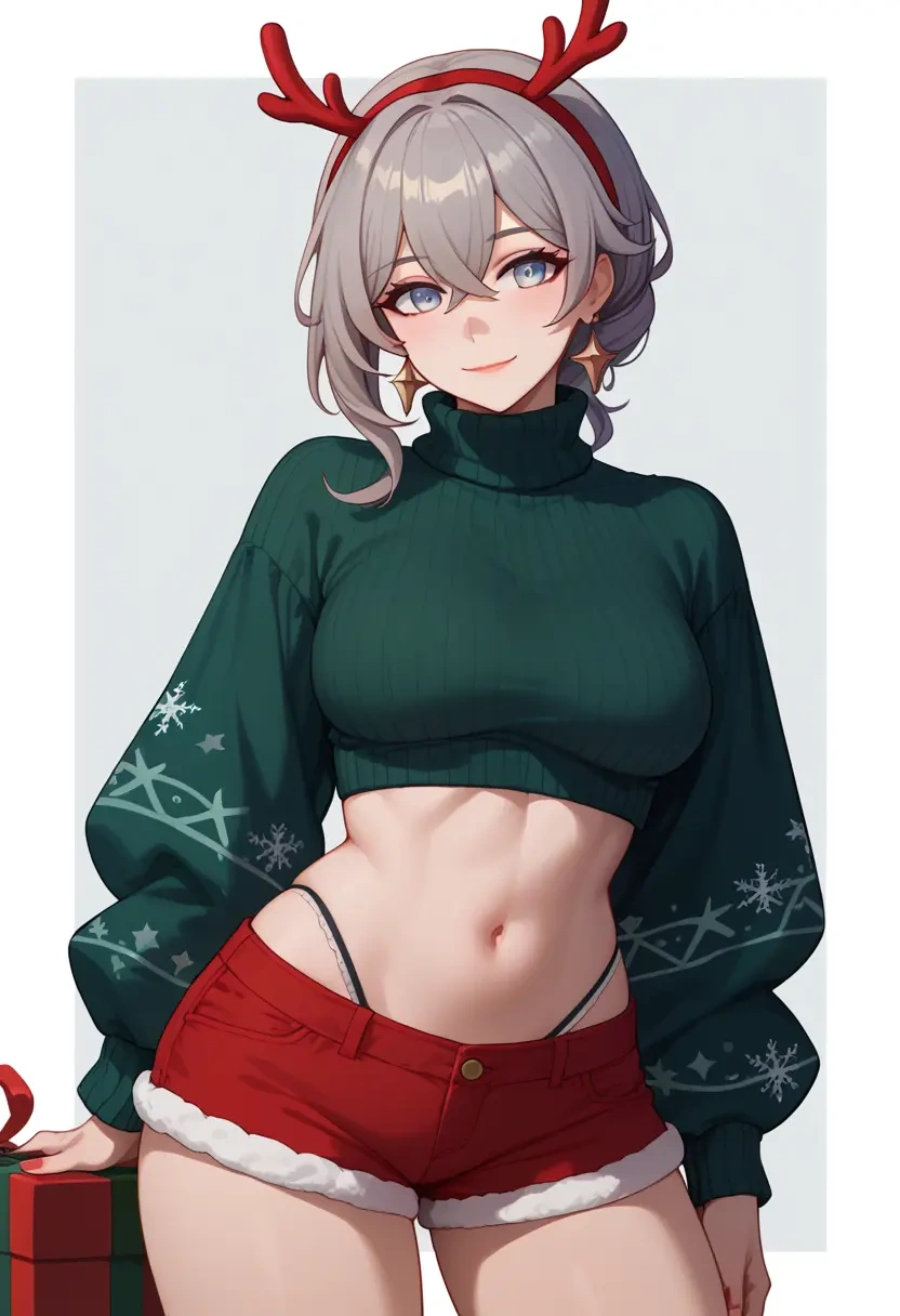 honkai_(series),bronya_zaychik,Christmas,red velvet shorts,turtleneck sweater  - 