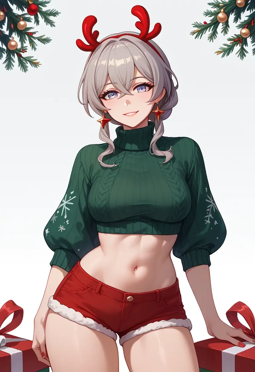 honkai_(series),bronya_zaychik,Christmas,red velvet shorts,turtleneck sweater  - 