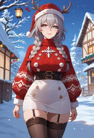 honkai_(series),bronya_zaychik,sweater,stockings,Thigh garters  - AI generated anime art