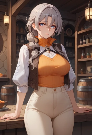 honkai_(series),bronya_zaychik,vest,quilted,jogger pants  - AI generated anime art