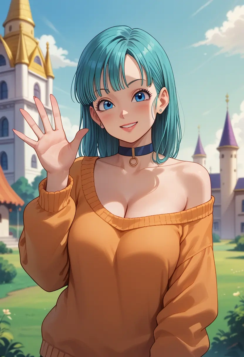 dragon_ball,bulma,orange,sweater,choker  - 