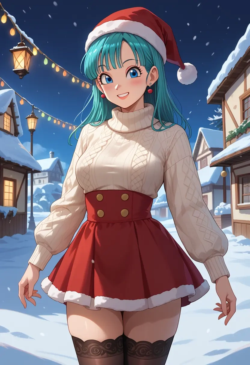 dragon_ball,bulma,Christmas,sweater dress,stockings  - 