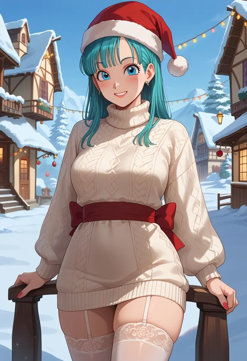 dragon_ball,bulma,Christmas,sweater dress,stockings  - 