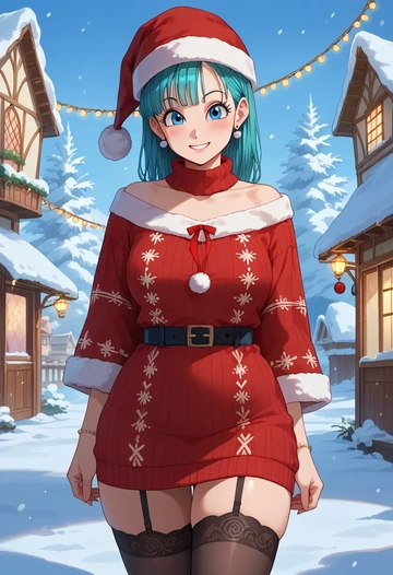 dragon_ball,bulma,sweater,stockings,Thigh garters  - AI generated anime art