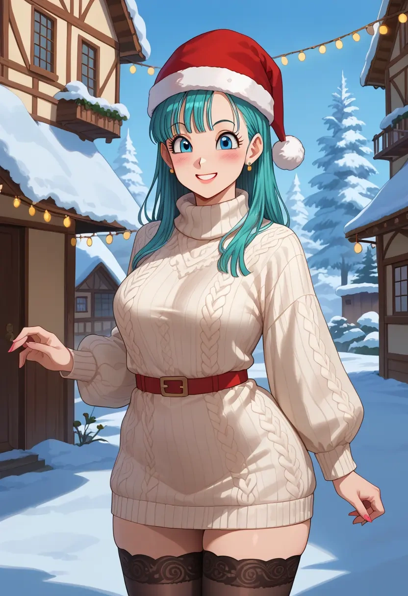 dragon_ball,bulma,Christmas,sweater dress,stockings  - 