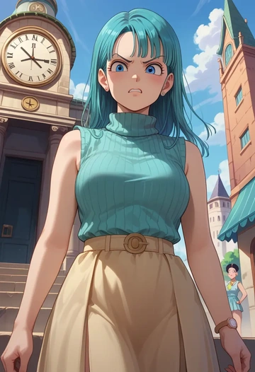 dragon_ball,bulma,turtleneck,knit,maxi skirt  - AI generated anime art