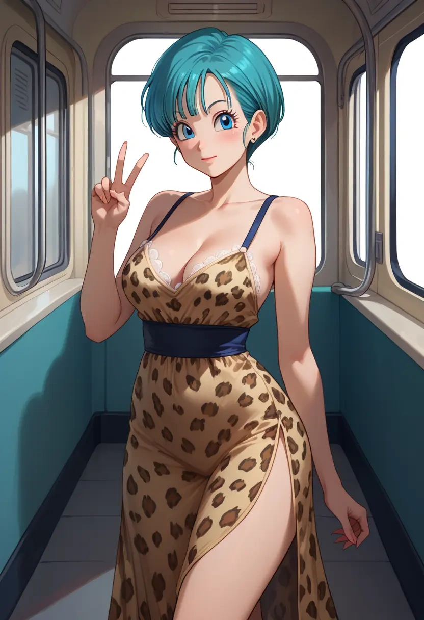 dragon_ball,bulma,leopard print,silk slip dress  - 