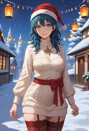 fire_emblem,byleth_(female)_(fire_emblem),Christmas,sweater dress,stockings  - AI generated anime art