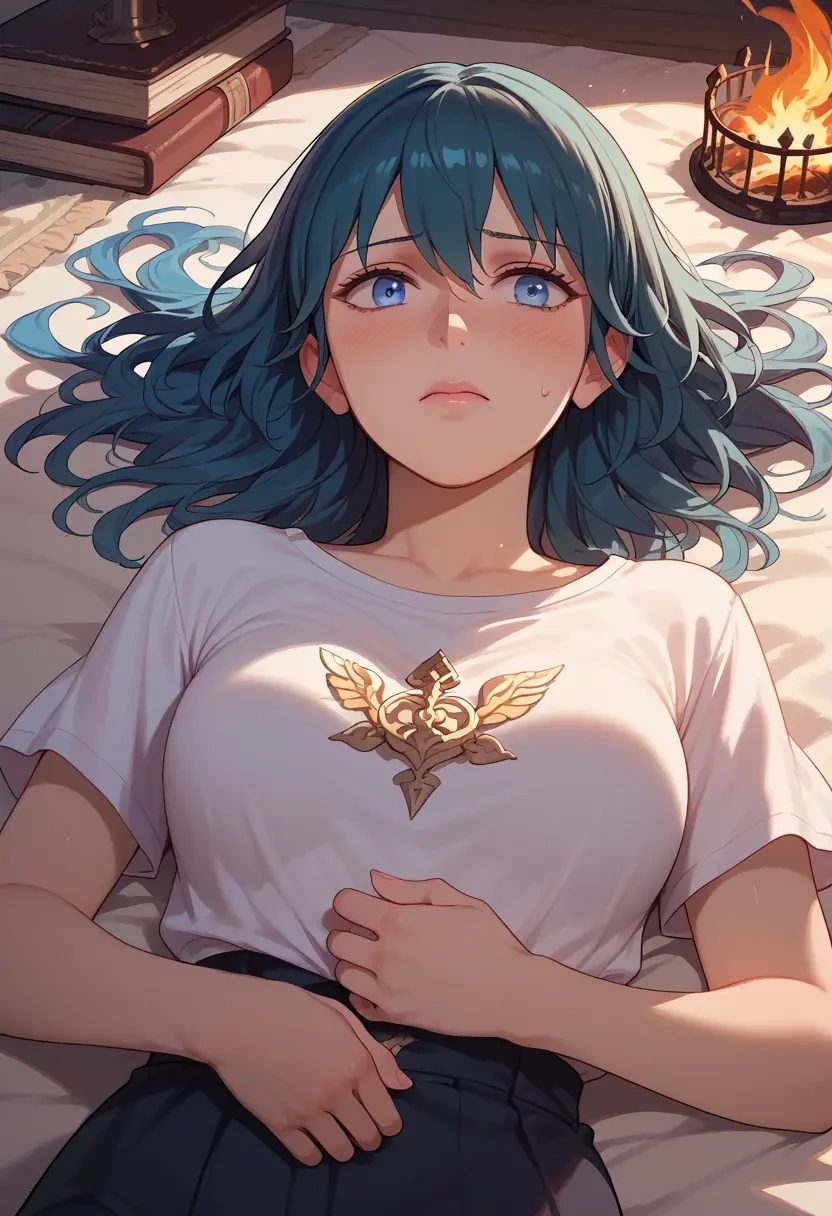 fire_emblem,byleth_(female)_(fire_emblem),handwritten script shirt,dolphin shorts  - 