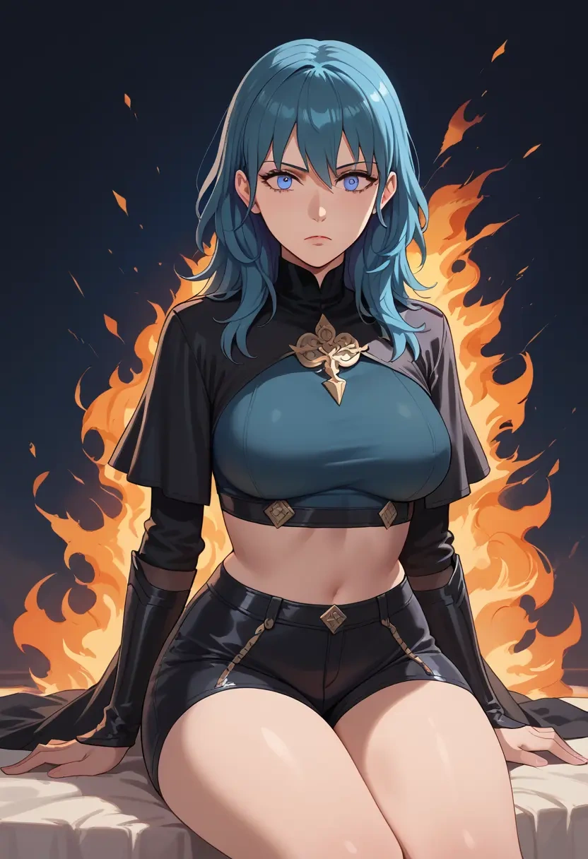 fire_emblem,byleth_(fire_emblem),leather,shorts,crop top  - 