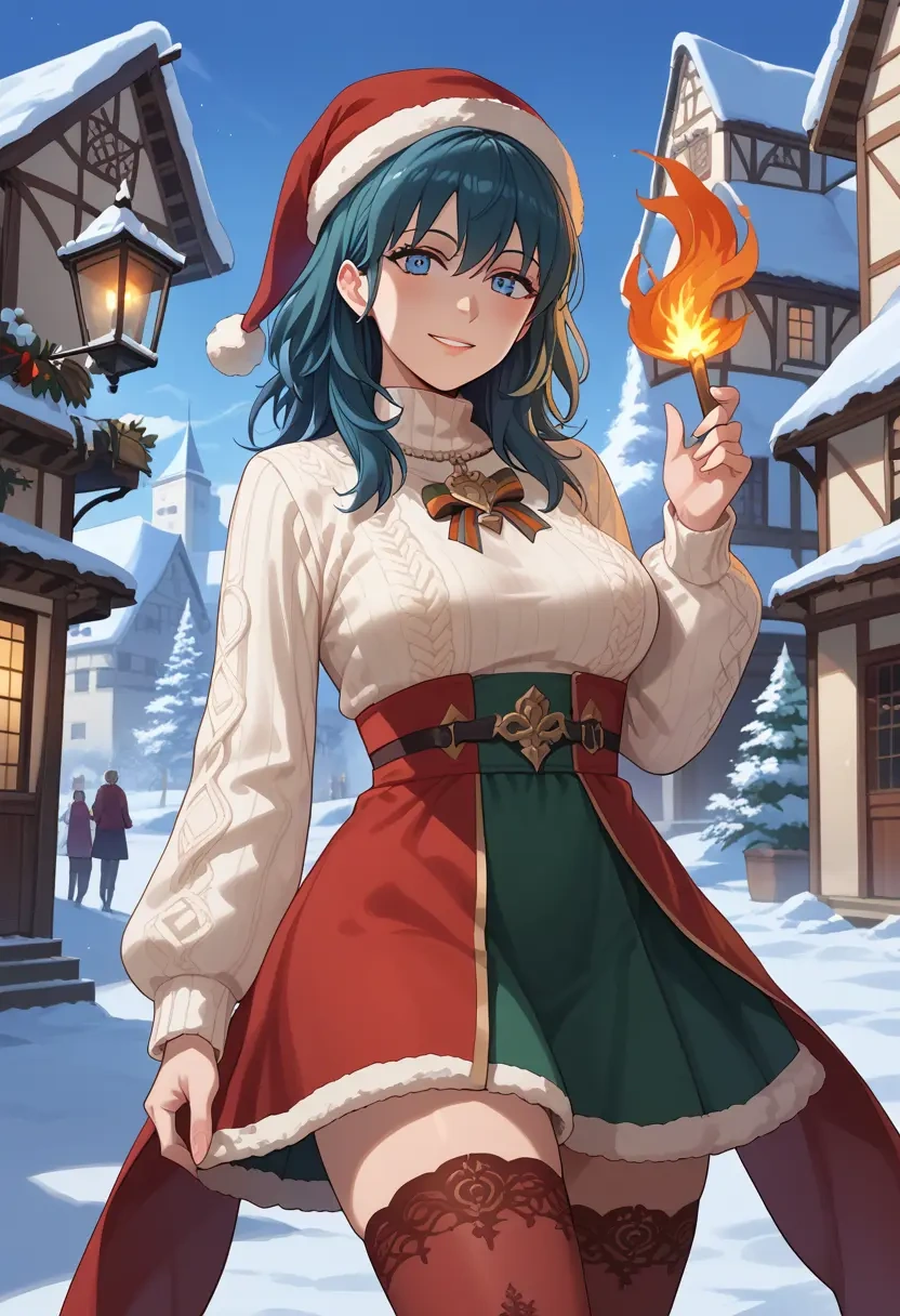 fire_emblem,byleth_(fire_emblem),Christmas,sweater dress,stockings  - 