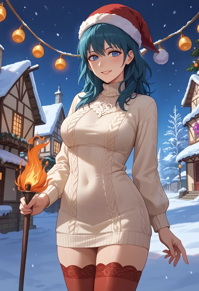 fire_emblem,byleth_(fire_emblem),Christmas,sweater dress,stockings  - 