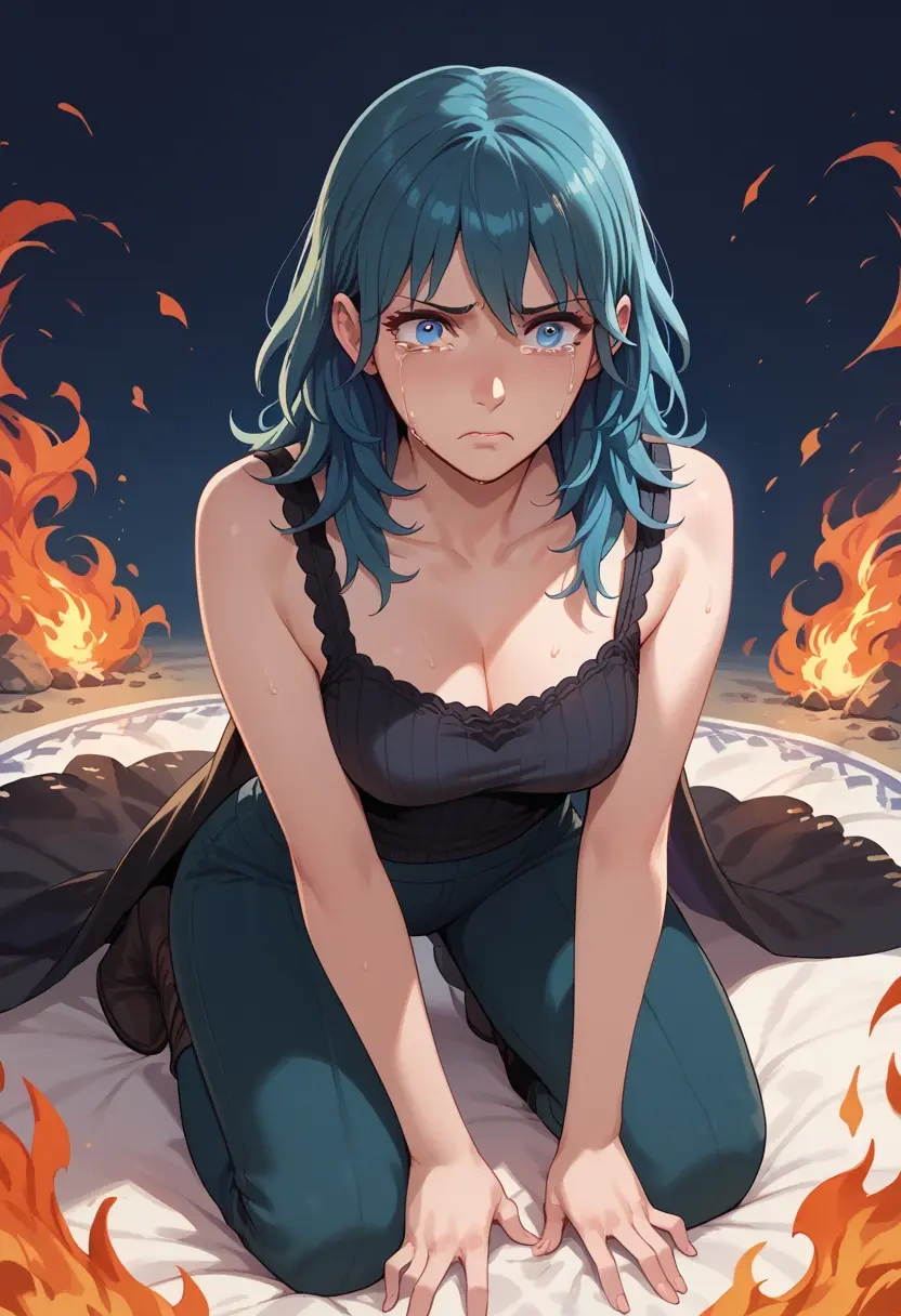 fire_emblem,byleth_(fire_emblem),abstract print tank,dolphin shorts  - 