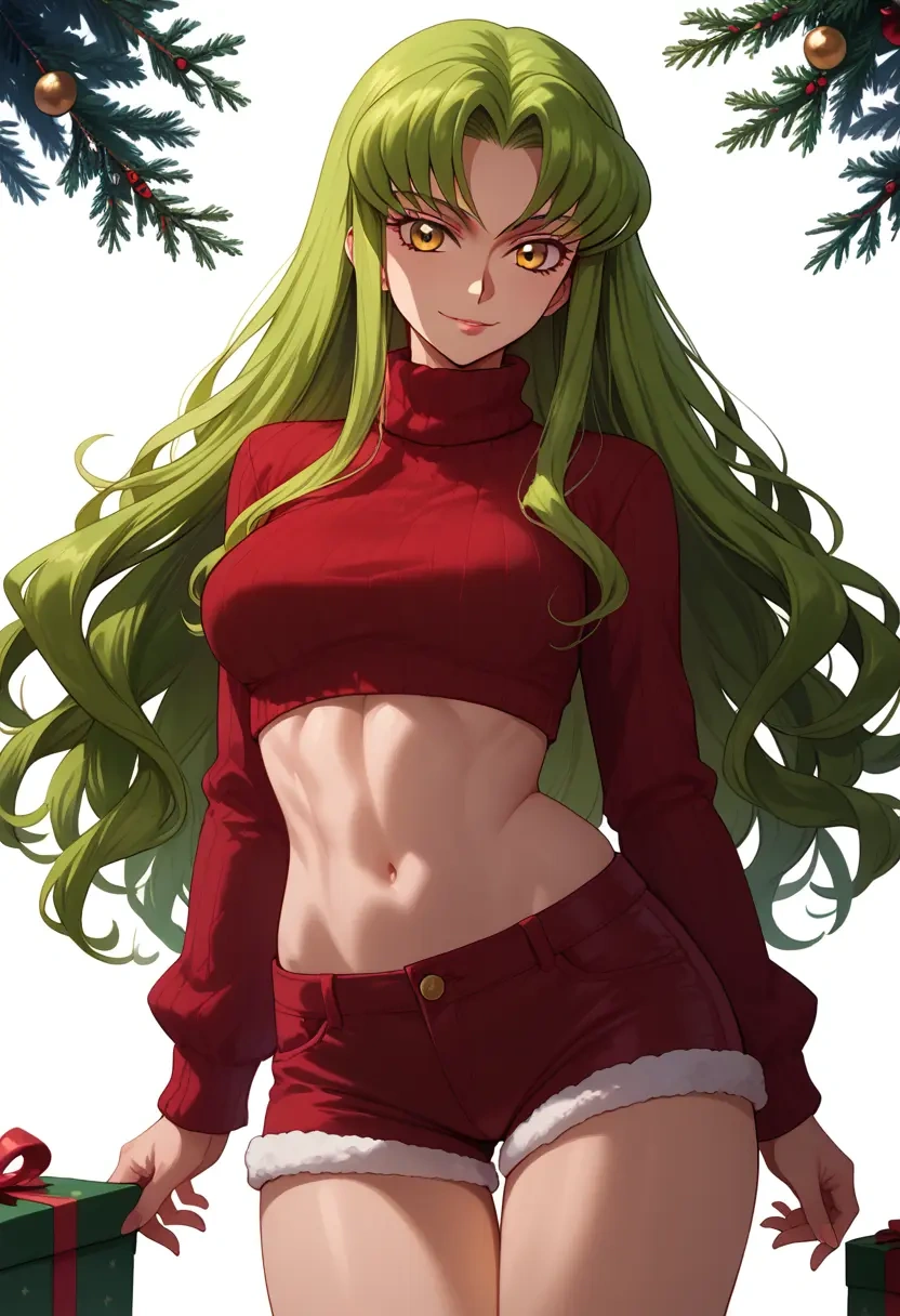 code_geass,c.c.,Christmas,red velvet shorts,turtleneck sweater  - 