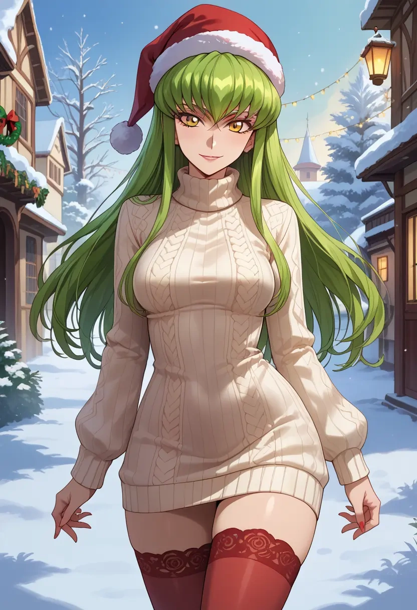 code_geass,c.c.,Christmas,sweater dress,stockings  - 