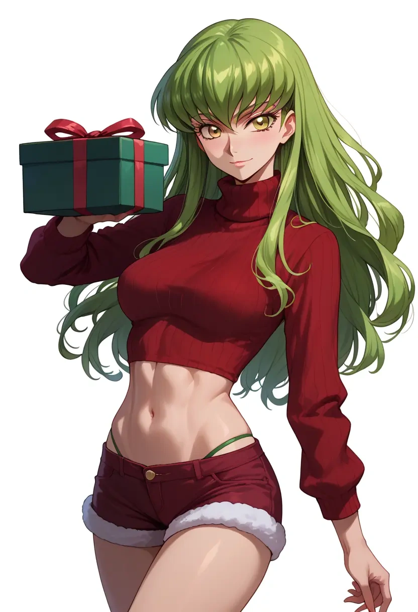 code_geass,c.c.,Christmas,red velvet shorts,turtleneck sweater  - 