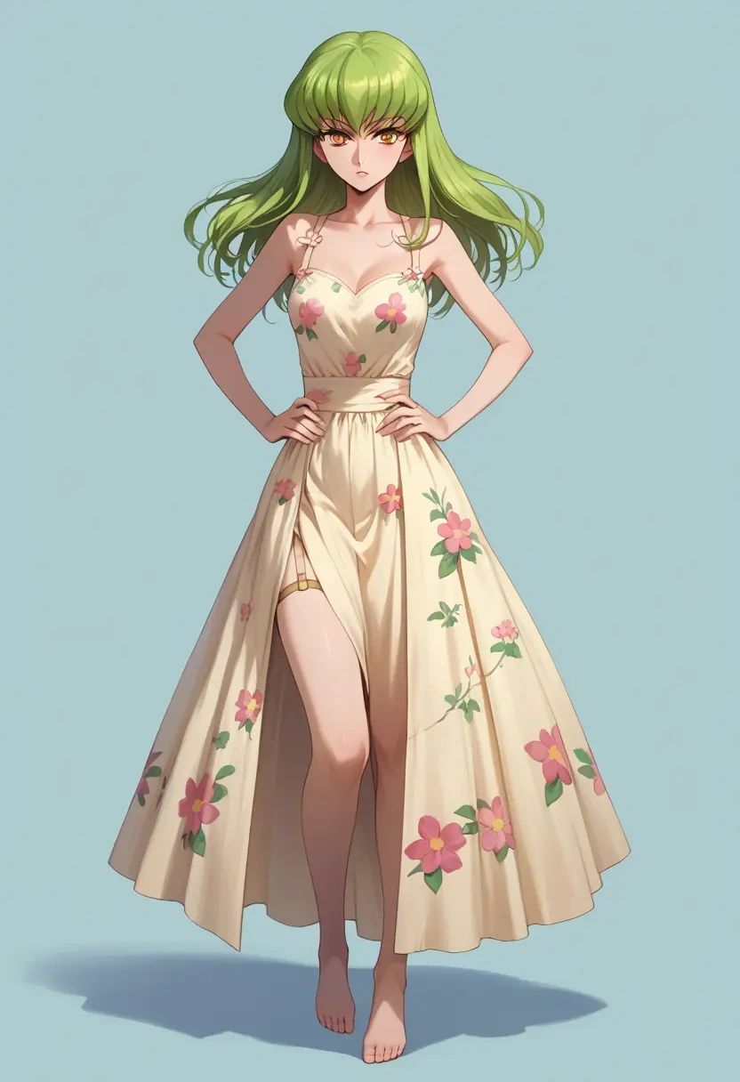 code_geass,c.c.,silk slip dress,floral prints  - 