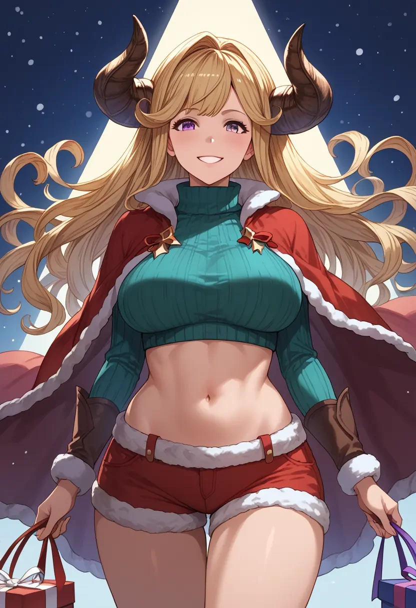 granblue_fantasy,cagliostro_(granblue_fantasy),Christmas,red velvet shorts,turtleneck sweater  - 