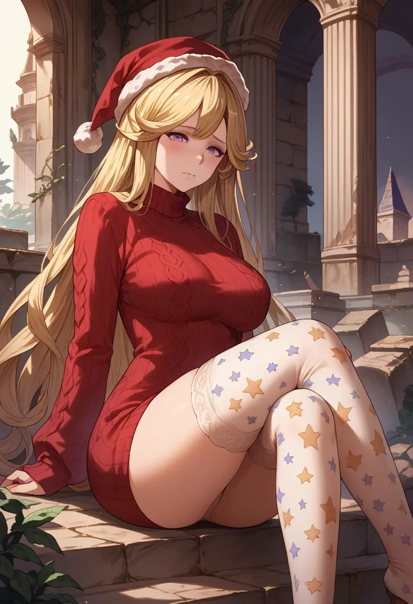 granblue_fantasy,cagliostro_(granblue_fantasy),Christmas,sweater dress,stockings  - 