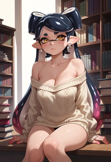 splatoon_(series),callie_(splatoon),Pouting,off-shoulder,sweater,stockings  - AI generated anime art