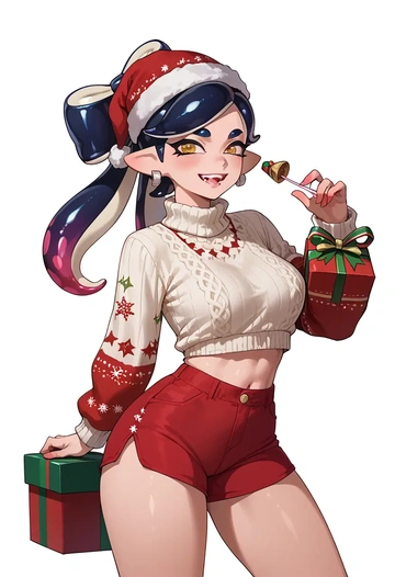 splatoon_(series),callie_(splatoon),Christmas,red velvet shorts,turtleneck sweater  - AI generated anime art