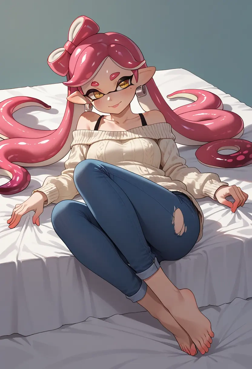 splatoon_(series),callie_(splatoon),sweater,off-shoulder,ripped jeans  - 