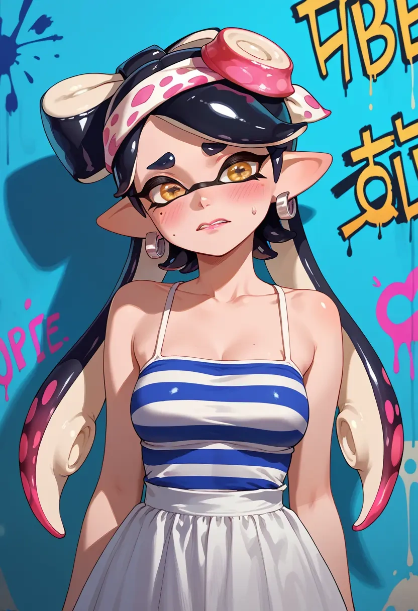 splatoon_(series),callie_(splatoon),striped graffiti blouse,dolphin shorts  - 