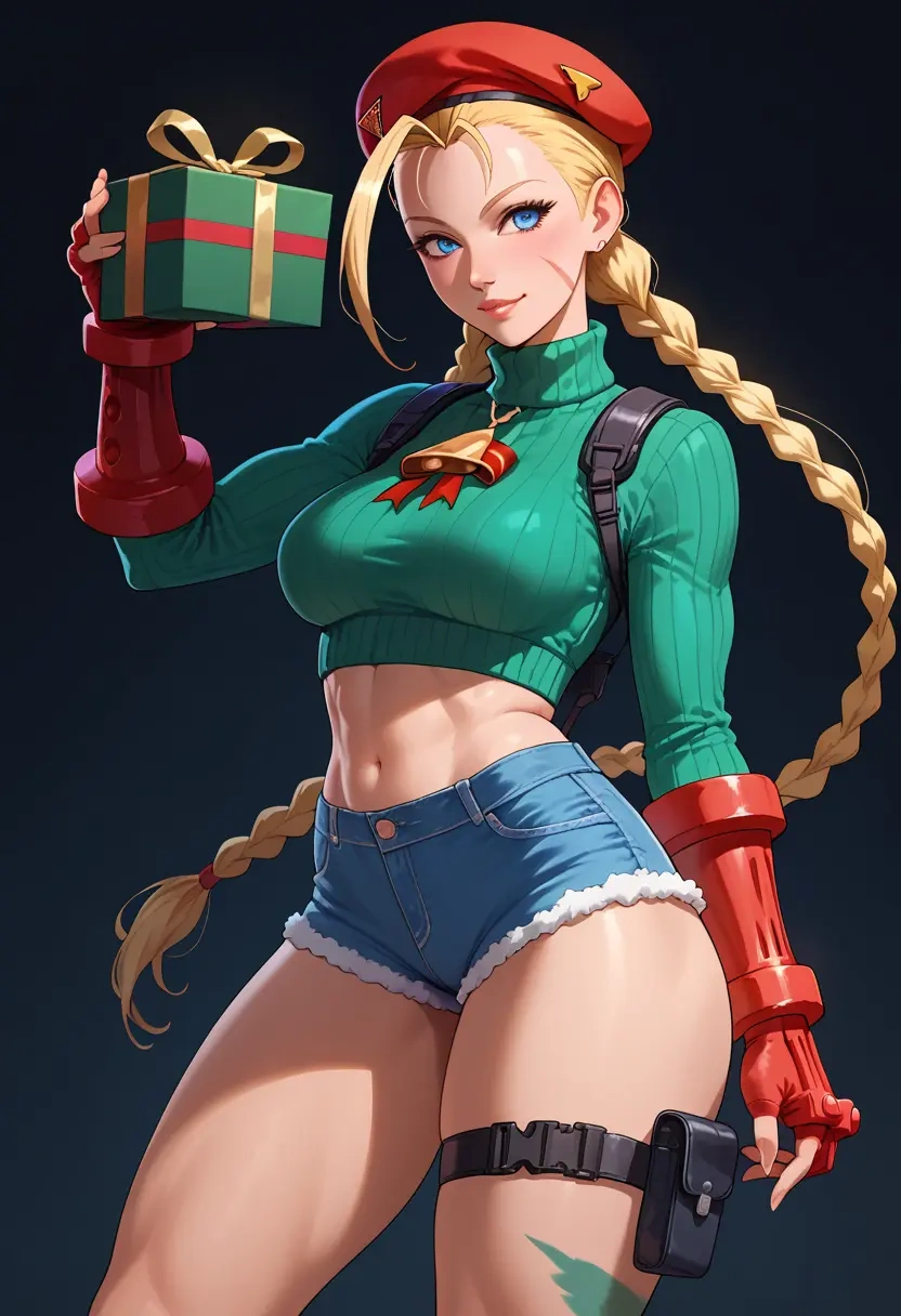 street_fighter,cammy_white,Christmas,red velvet shorts,turtleneck sweater  - 