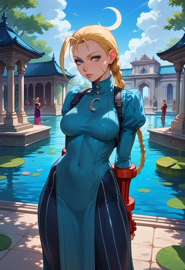 street_fighter,cammy_white,gothic priestess gown,high slit,embroidered veil  - AI generated anime art