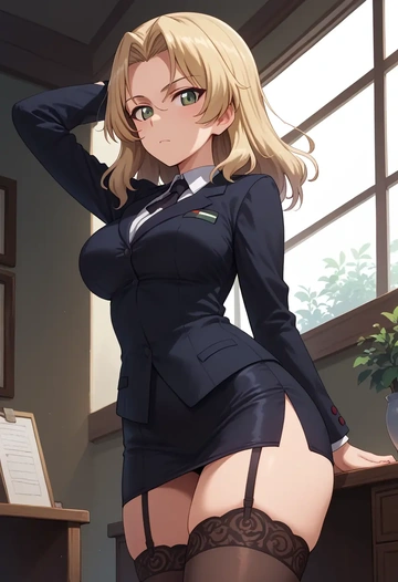 girls_und_panzer,carpaccio_(girls_und_panzer),secretary, stockings  - AI generated anime art