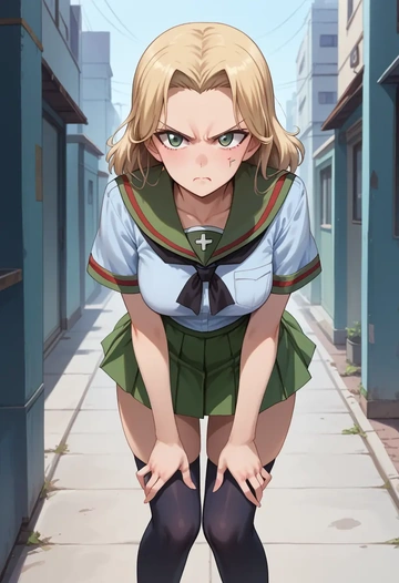 girls_und_panzer,carpaccio_(girls_und_panzer),jk uniform, stockings  - AI generated anime art