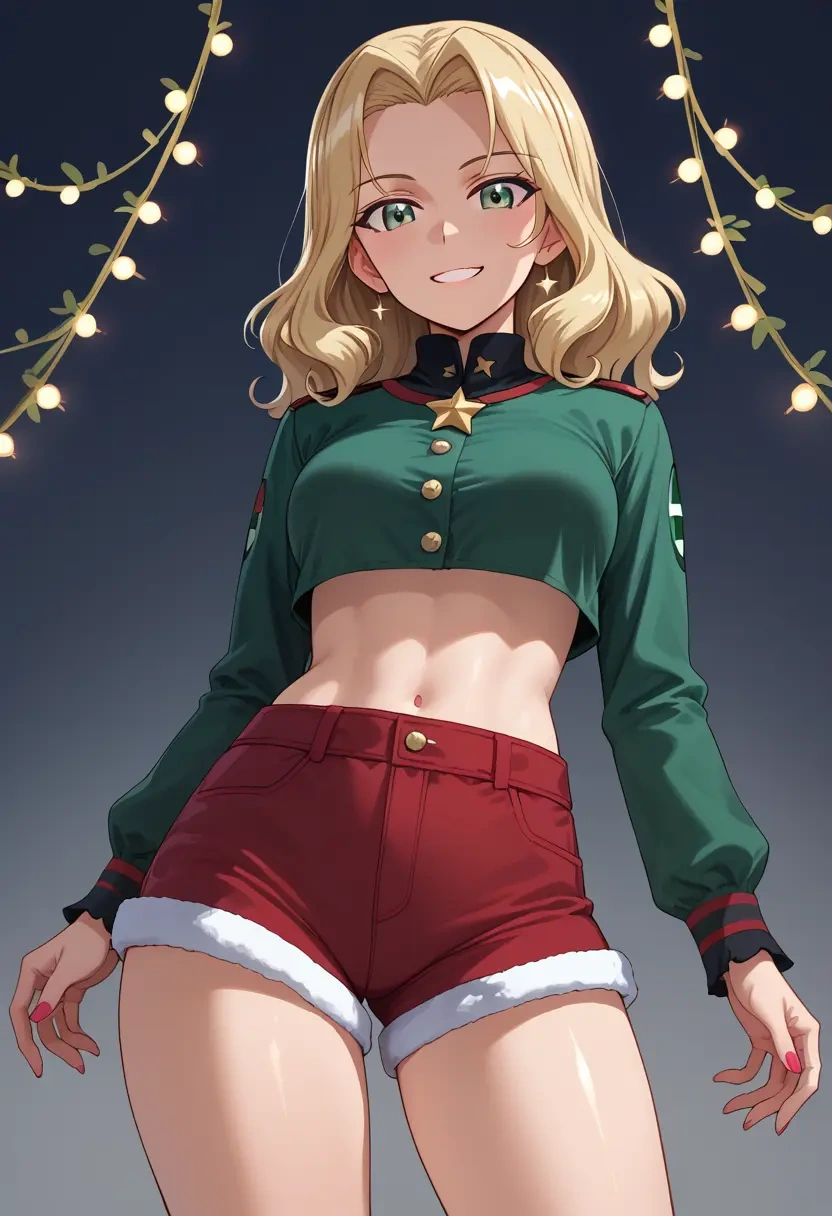 girls_und_panzer,carpaccio_(girls_und_panzer),Christmas,red velvet shorts  - 